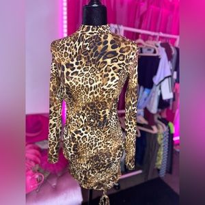 Fashion Nova leopard print long sleeve dress with draw string